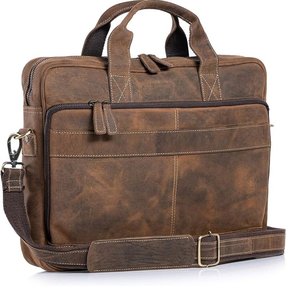 KomalC 16 Inch Leather briefcases Laptop Messenger Bag